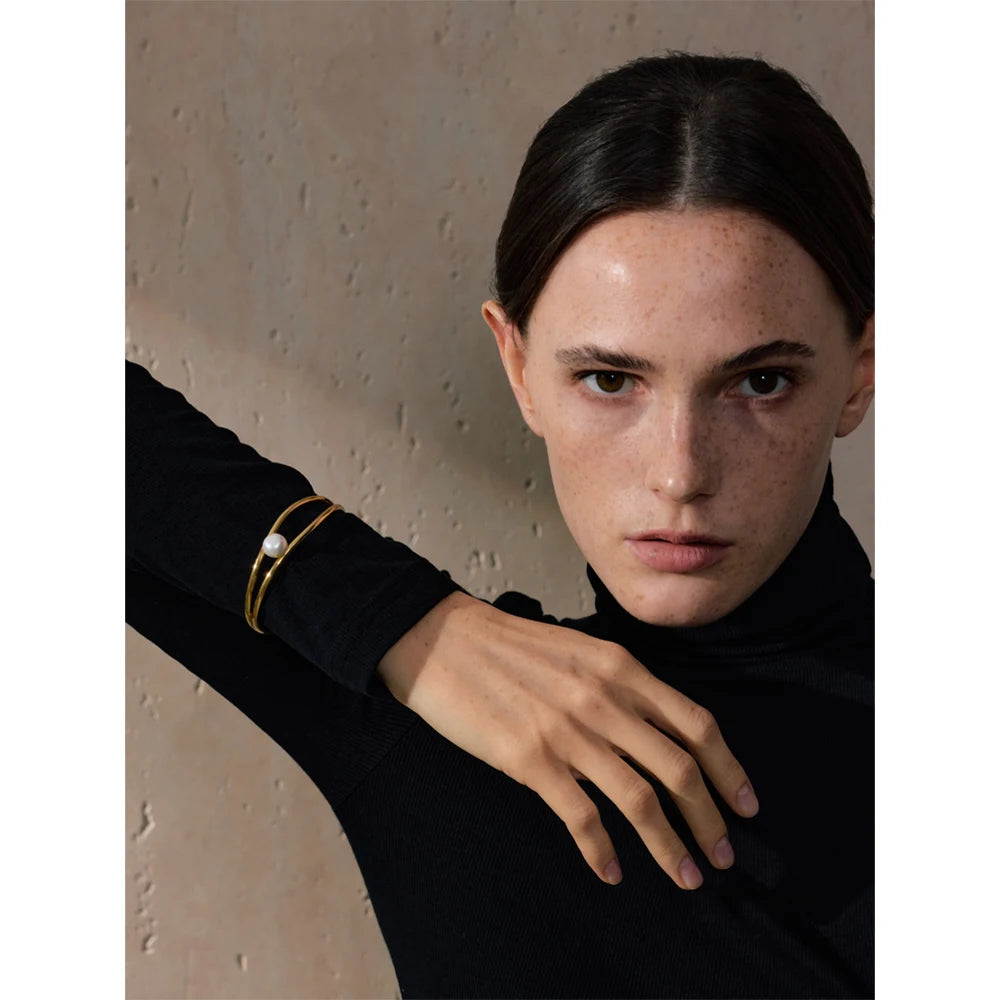 Coralie åben perlearmring, armbånd, tåler vand, rustfrit stål 316L med guld- eller sølvfarvet PVD-belægning, Lark & Reed, billede 5