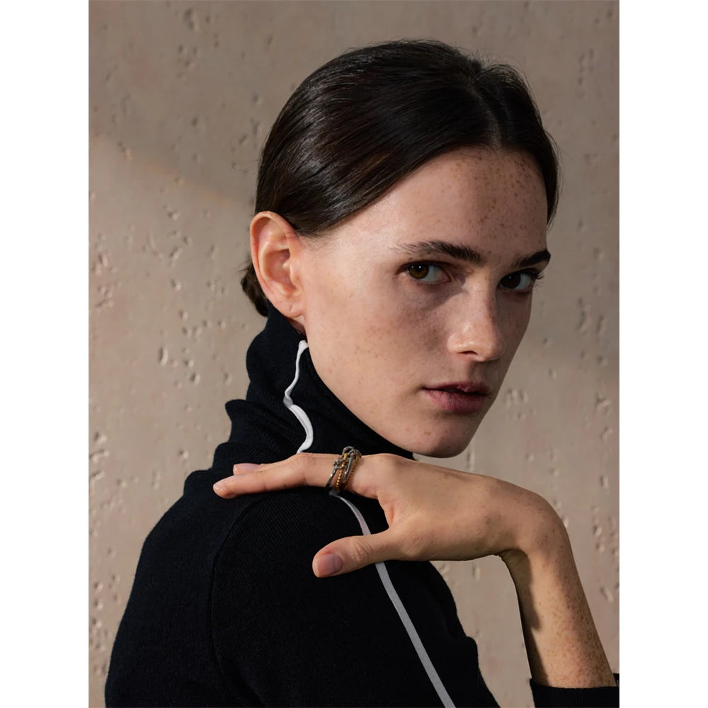 Malin Stacked Band Ring, waterproof ring in 316L stainless steel with a gold PVD finish by Lark & Reed, view 3