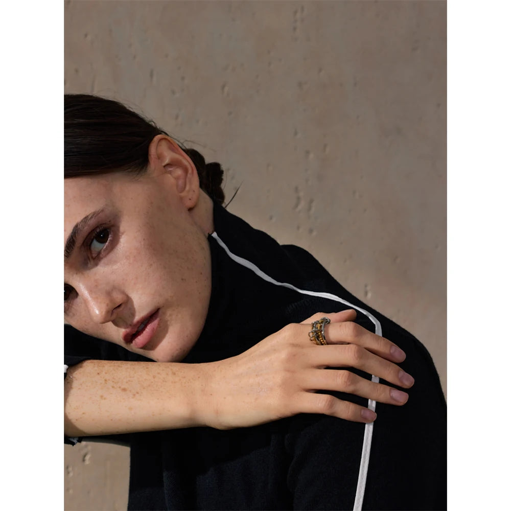 Malin Stacked Band Ring, waterproof ring in 316L stainless steel with a gold PVD finish by Lark & Reed, view 5