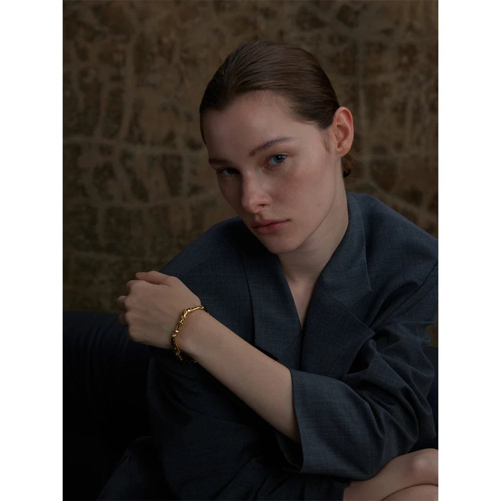 Ghent Hammered Cuff, waterproof bracelet in 316L stainless steel with a gold or silver-tone PVD finish by Lark & Reed, view 5