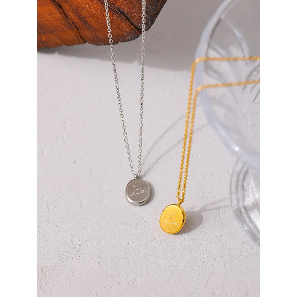 Siena Coin Pendant, waterproof necklace in 316L stainless steel with a gold or silver-tone PVD finish by Lark & Reed, view 2