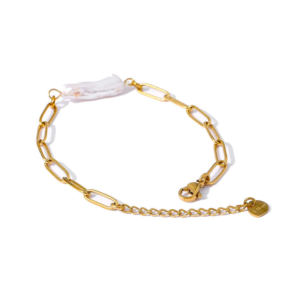 Ravenna paperclip-armbånd med perle, armbånd, tåler vand, rustfrit stål 316L med guldfarvet PVD-belægning, Lark & Reed, billede 7