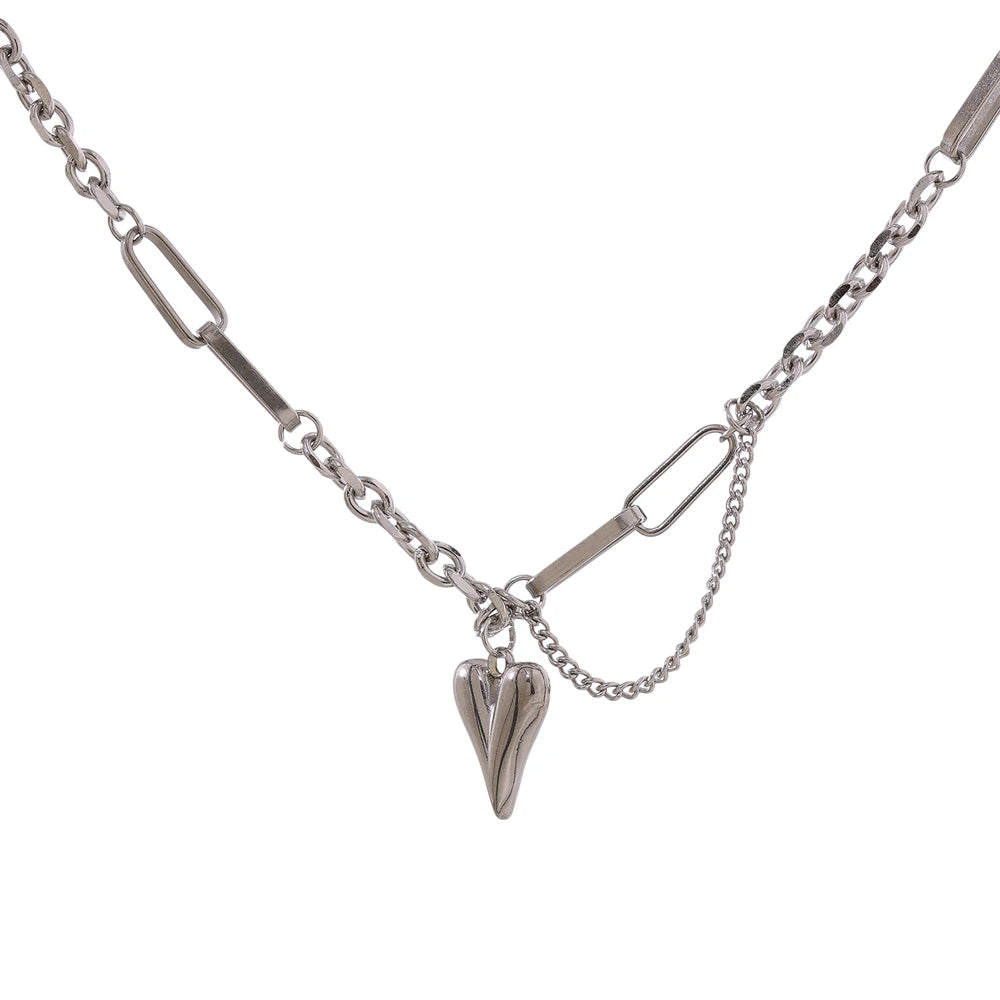 Evermore Heart Pendant in Necklace Steel, waterproof necklace in 316L stainless steel with a silver-tone PVD finish by Lark & Reed
