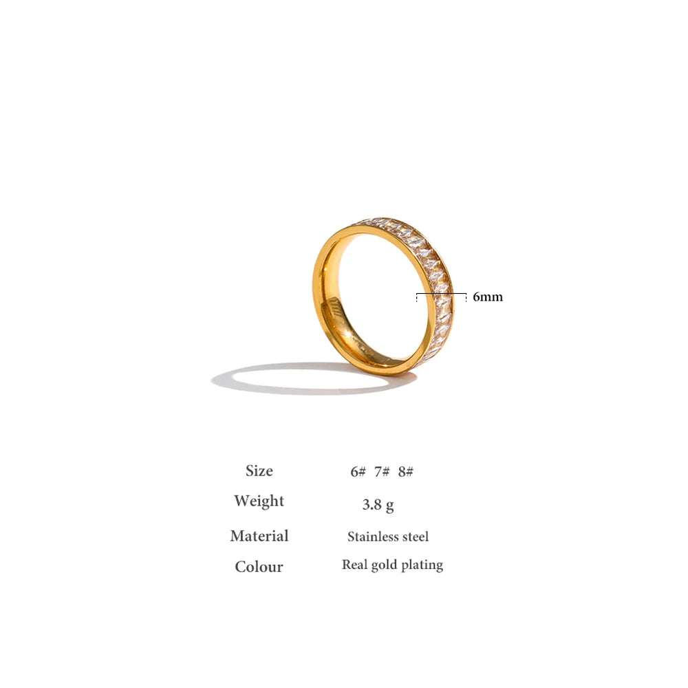 Josefine Crystal Eternity Ring, waterproof ring in 316L stainless steel with a gold PVD finish by Lark & Reed, view 6
