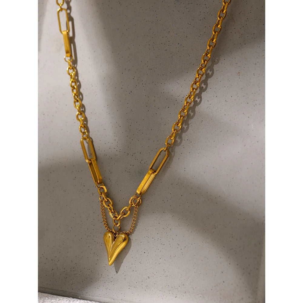 Evermore Heart Pendant, waterproof necklace in 316L stainless steel with a gold PVD finish by Lark & Reed, view 3