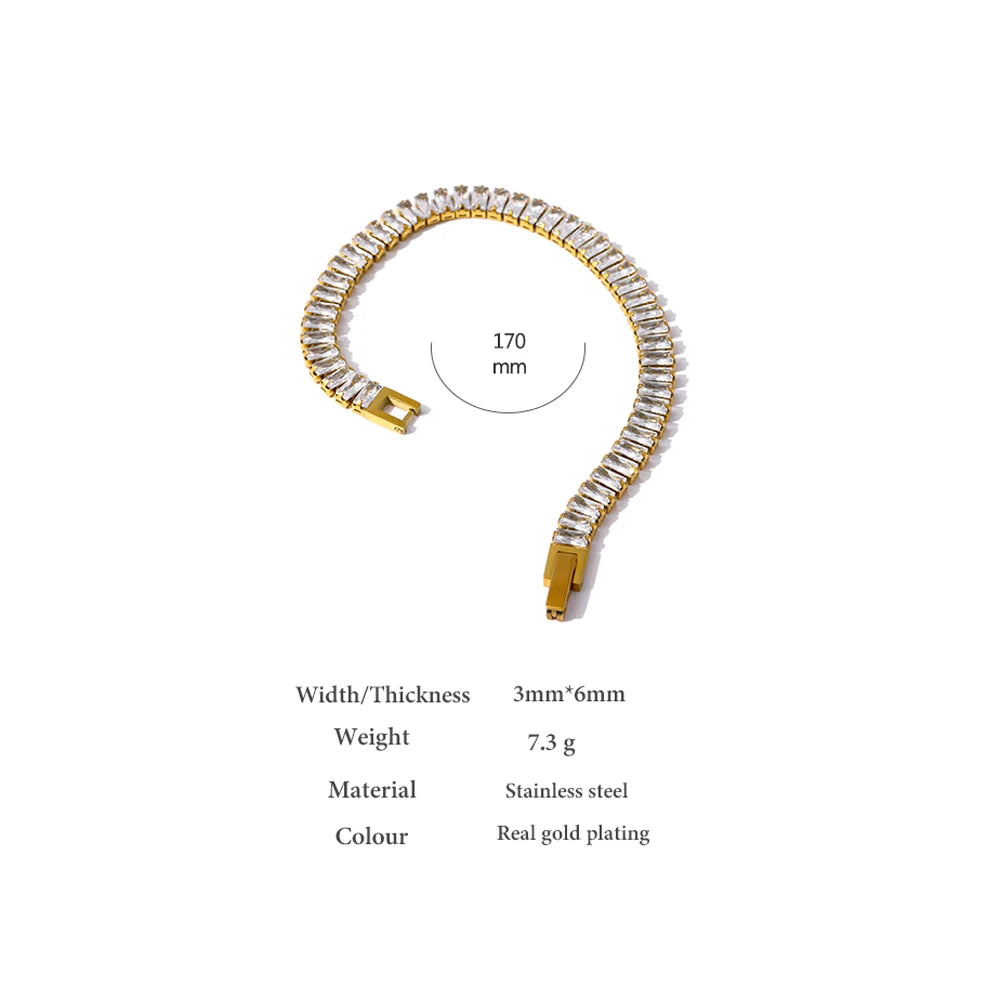 Lucerne tennisarmbånd med baguetter, armbånd, tåler vand, rustfrit stål 316L med guldfarvet PVD-belægning, Lark & Reed, billede 6