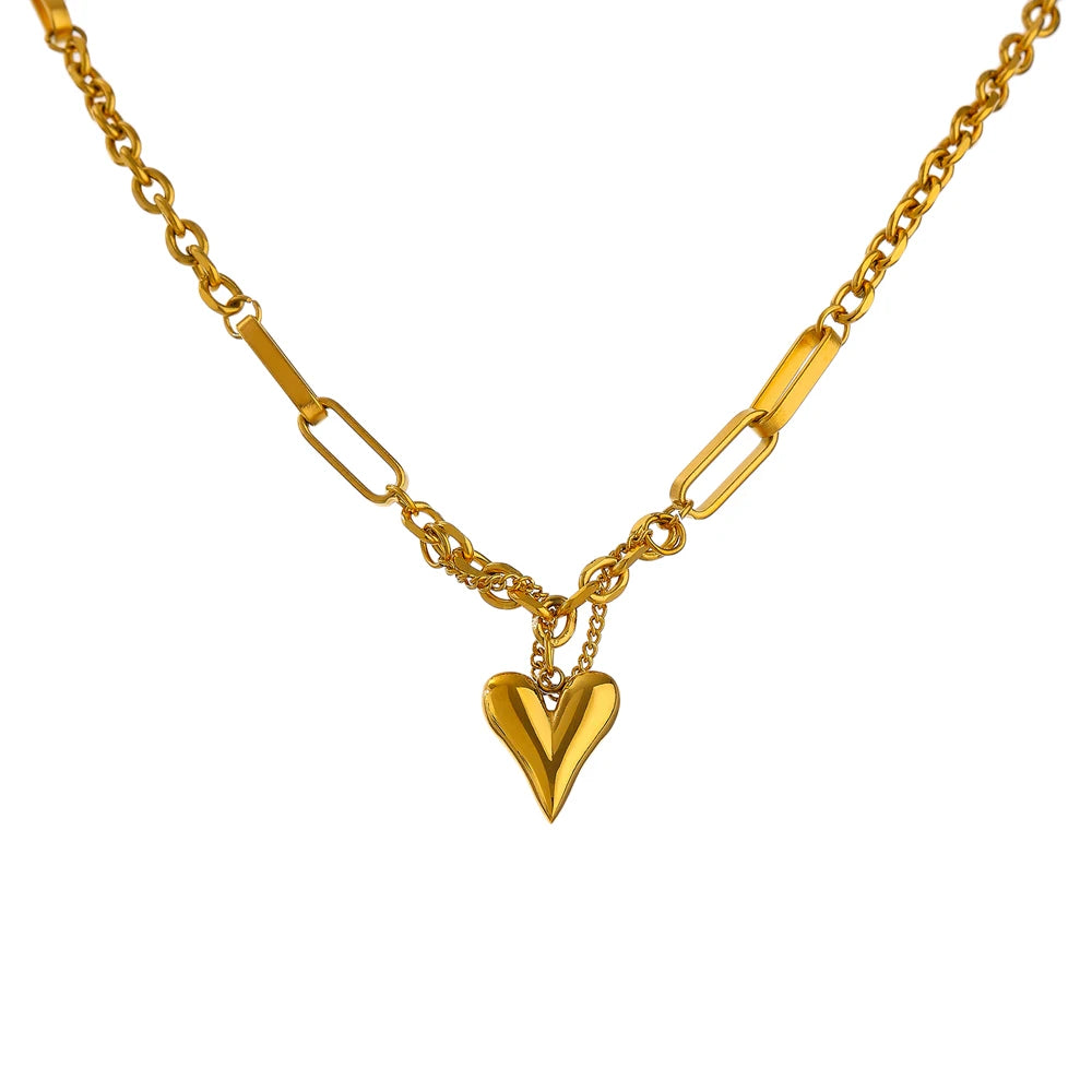 Evermore Heart Pendant in Necklace Gold, waterproof necklace in 316L stainless steel with a gold PVD finish by Lark & Reed