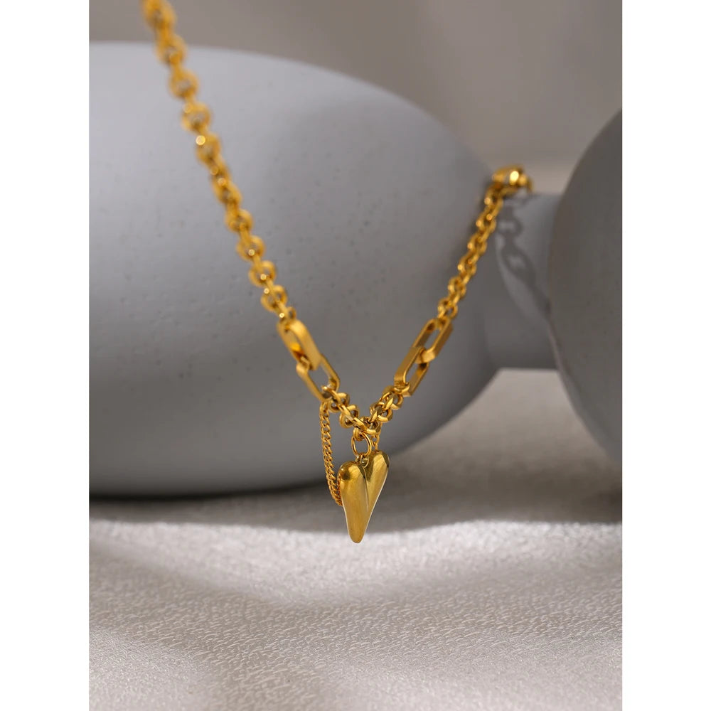 Evermore Heart Pendant, waterproof necklace in 316L stainless steel with a gold PVD finish by Lark & Reed, view 5