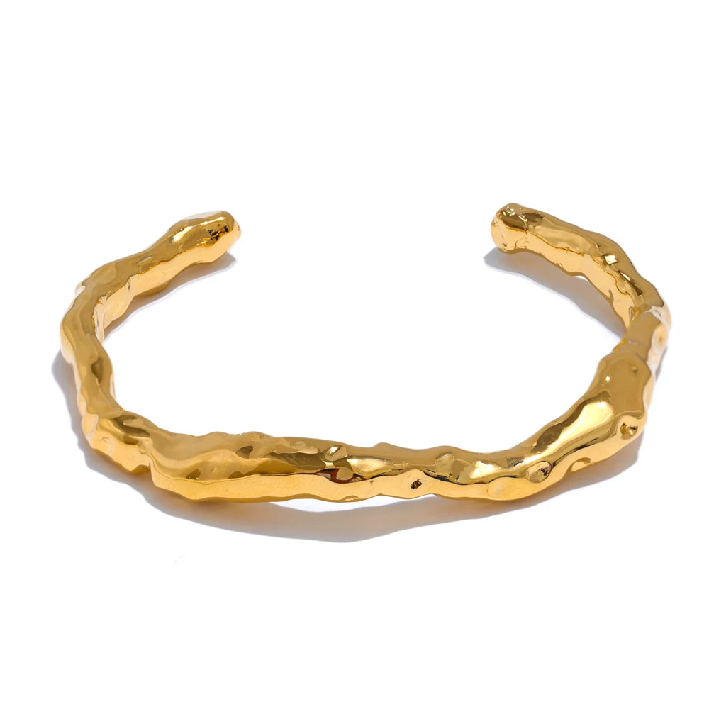 Ghent Hammered Cuff, waterproof bracelet in 316L stainless steel with a gold or silver-tone PVD finish by Lark & Reed, view 8