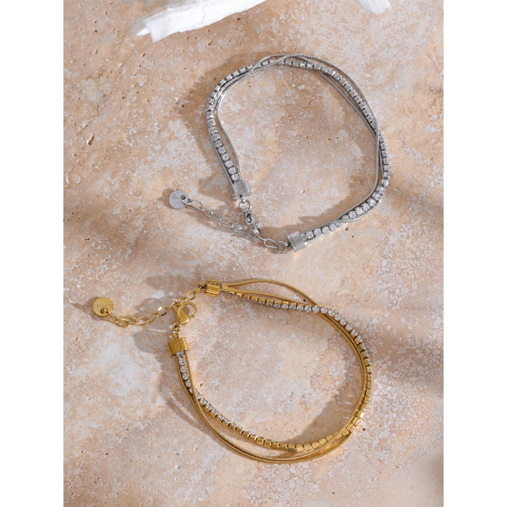 Esta dobbelt armbånd med zirkonia, armbånd, tåler vand, rustfrit stål 316L med guld- eller sølvfarvet PVD-belægning, Lark & Reed, billede 2