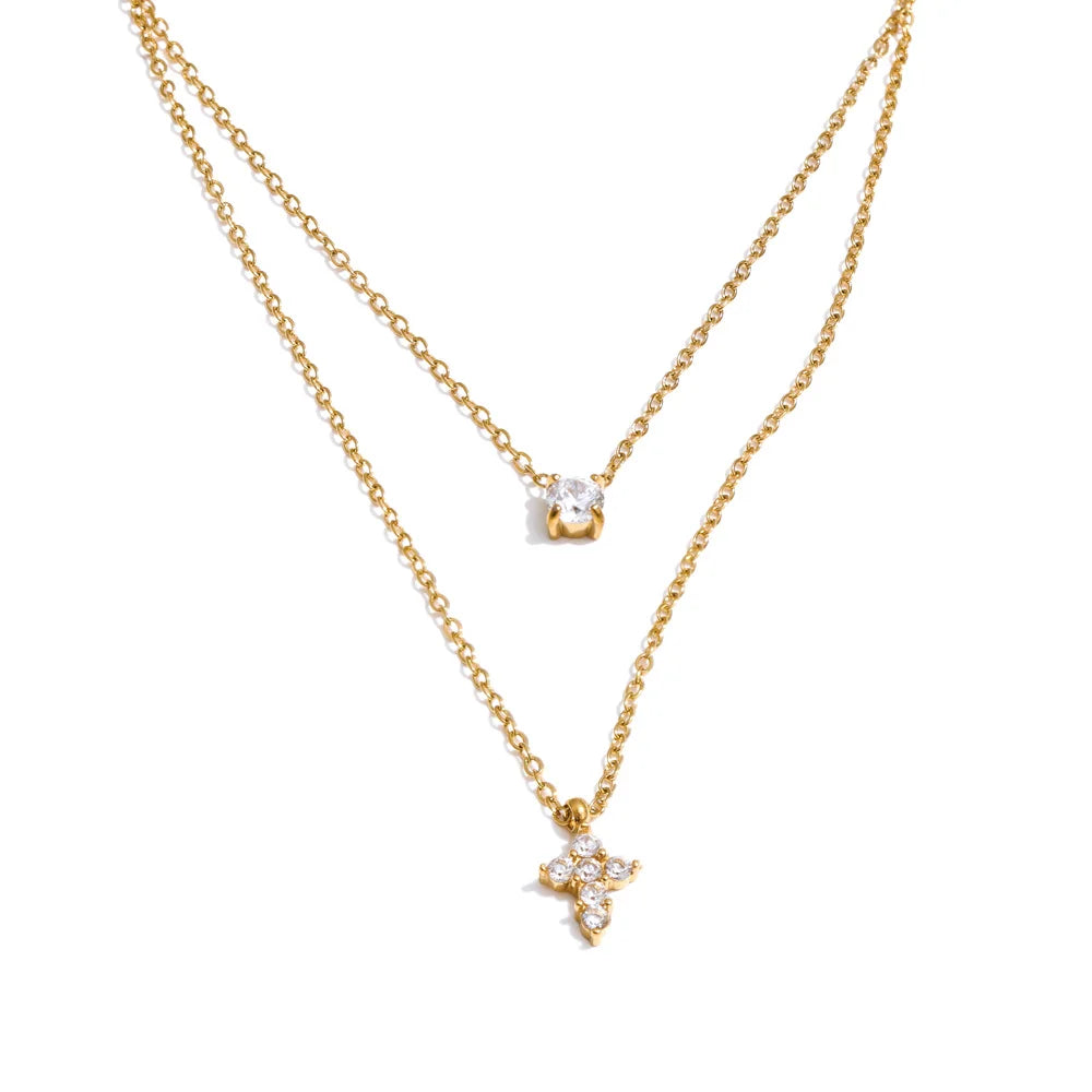 Runa Layered Crystal Necklace, waterproof necklace in 316L stainless steel with a gold or silver-tone PVD finish by Lark & Reed, view 8