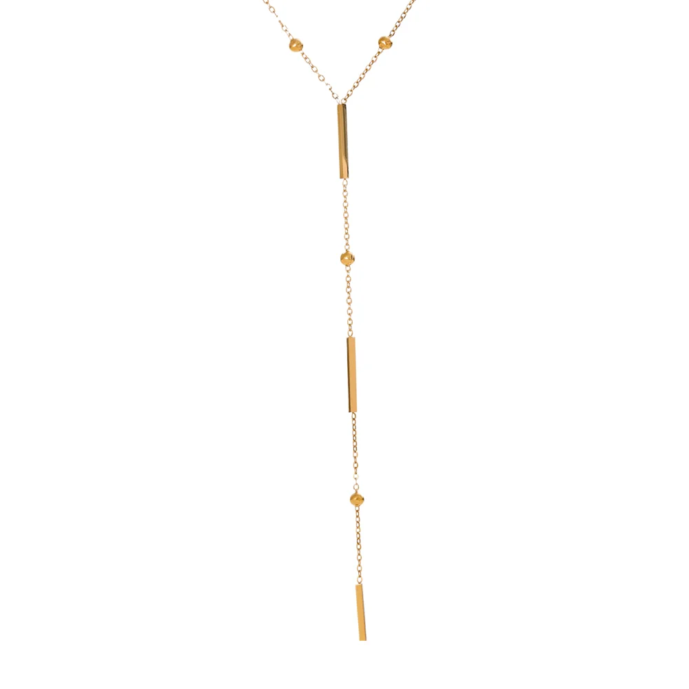 Verona Lariat Necklace, waterproof necklace in 316L stainless steel with a gold or silver-tone PVD finish by Lark & Reed, view 8