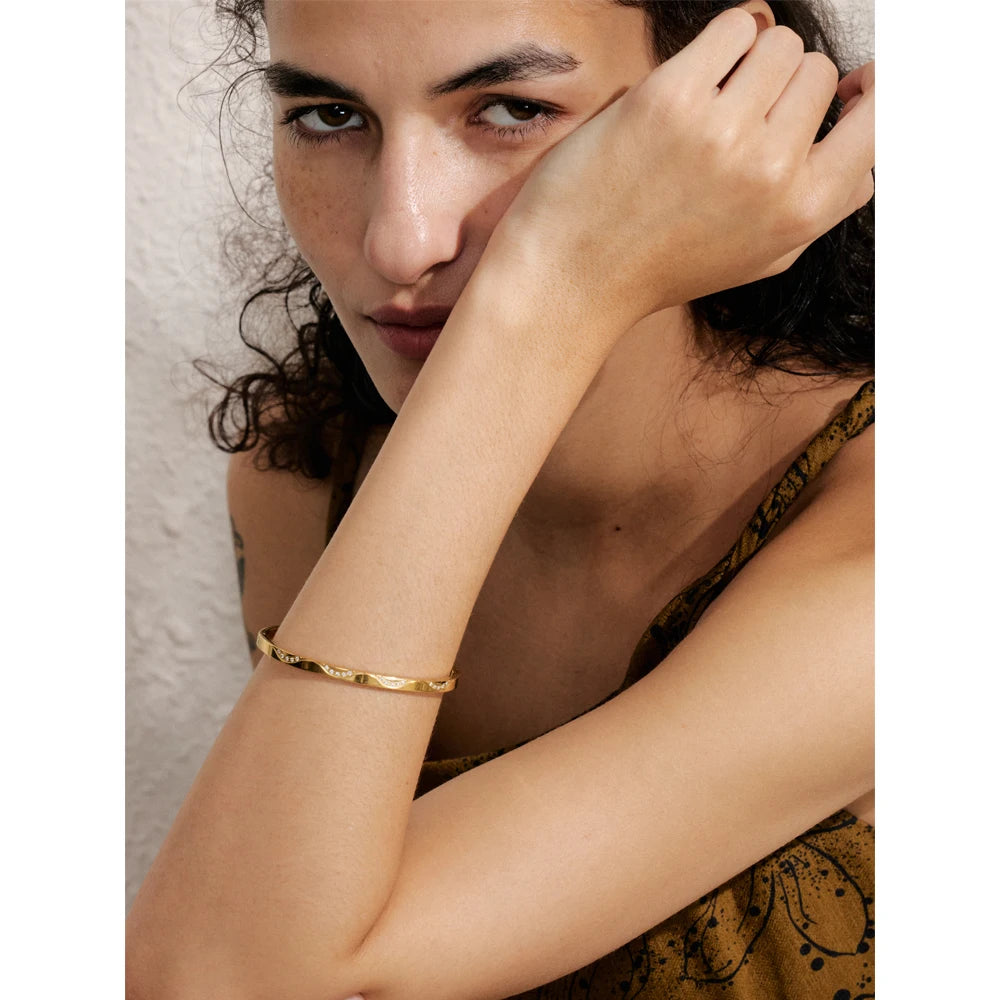 Umbria rund armring med zirkonia, armbånd, tåler vand, rustfrit stål 316L med guld- eller sølvfarvet PVD-belægning, Lark & Reed, billede 2