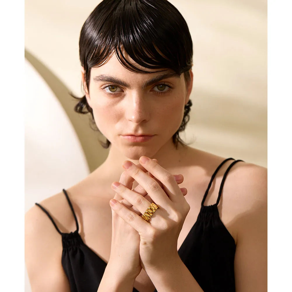 Jorun Chain Link Ring, waterproof ring in 316L stainless steel with a gold or silver-tone PVD finish by Lark & Reed, view 4
