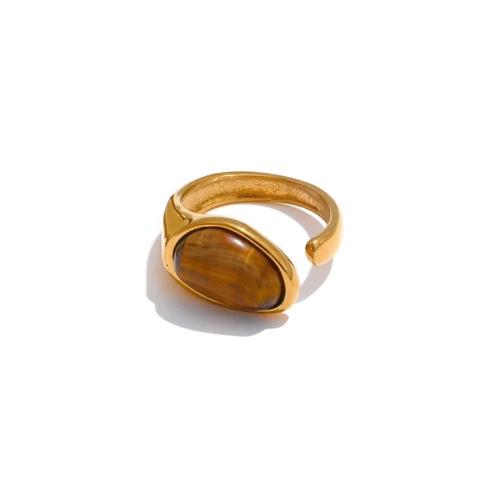 Rikke Stone Signet Ring, waterproof ring in 316L stainless steel with a gold PVD finish by Lark & Reed, view 8