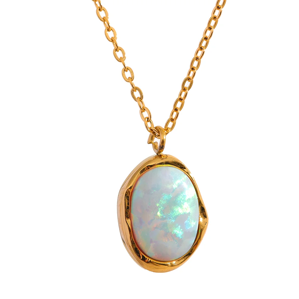 Lucca Opal Pendant, waterproof necklace in 316L stainless steel with a gold or silver-tone PVD finish by Lark & Reed, view 8