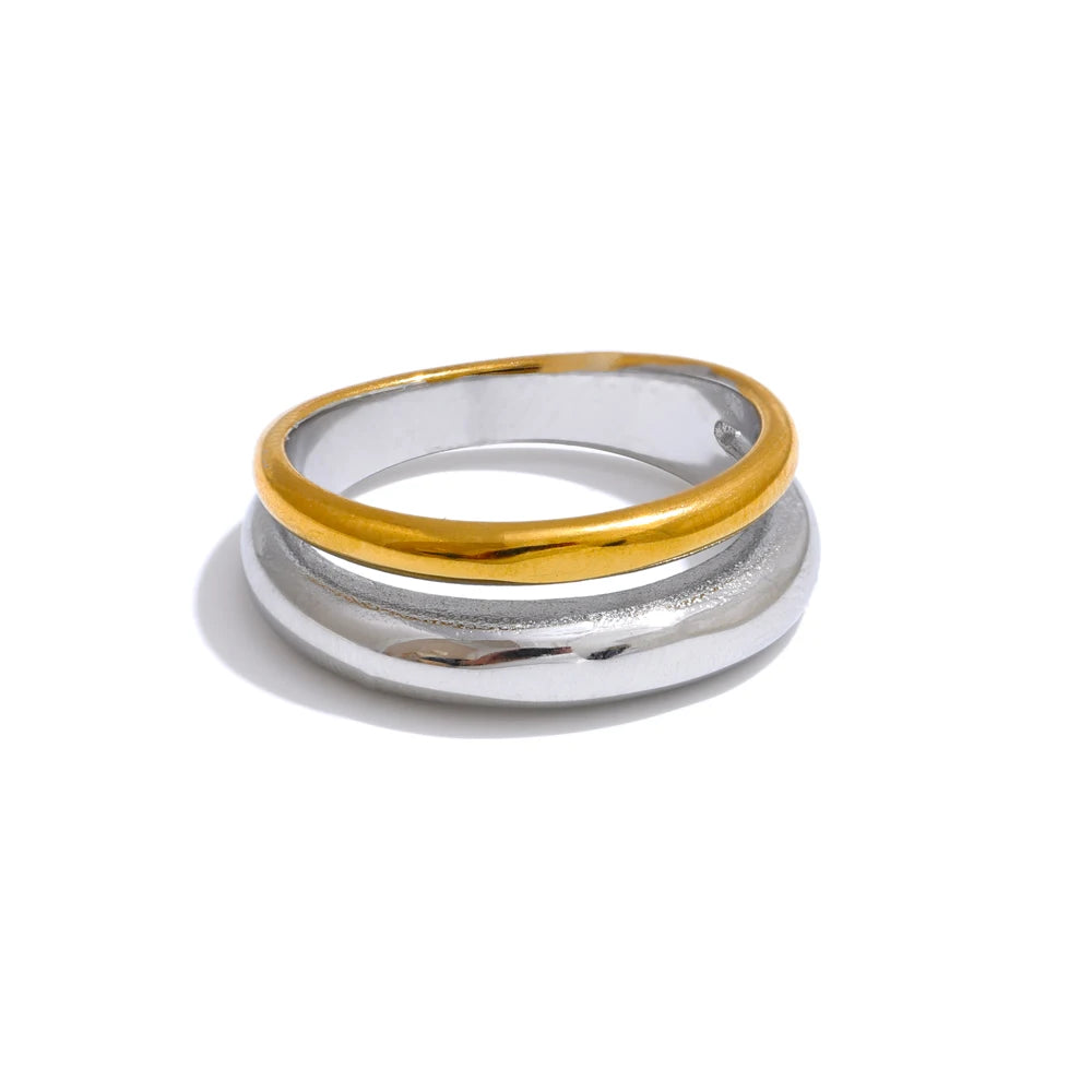 Britta Two-Tone Band, waterproof ring in 316L stainless steel with a gold PVD finish by Lark & Reed, view 7