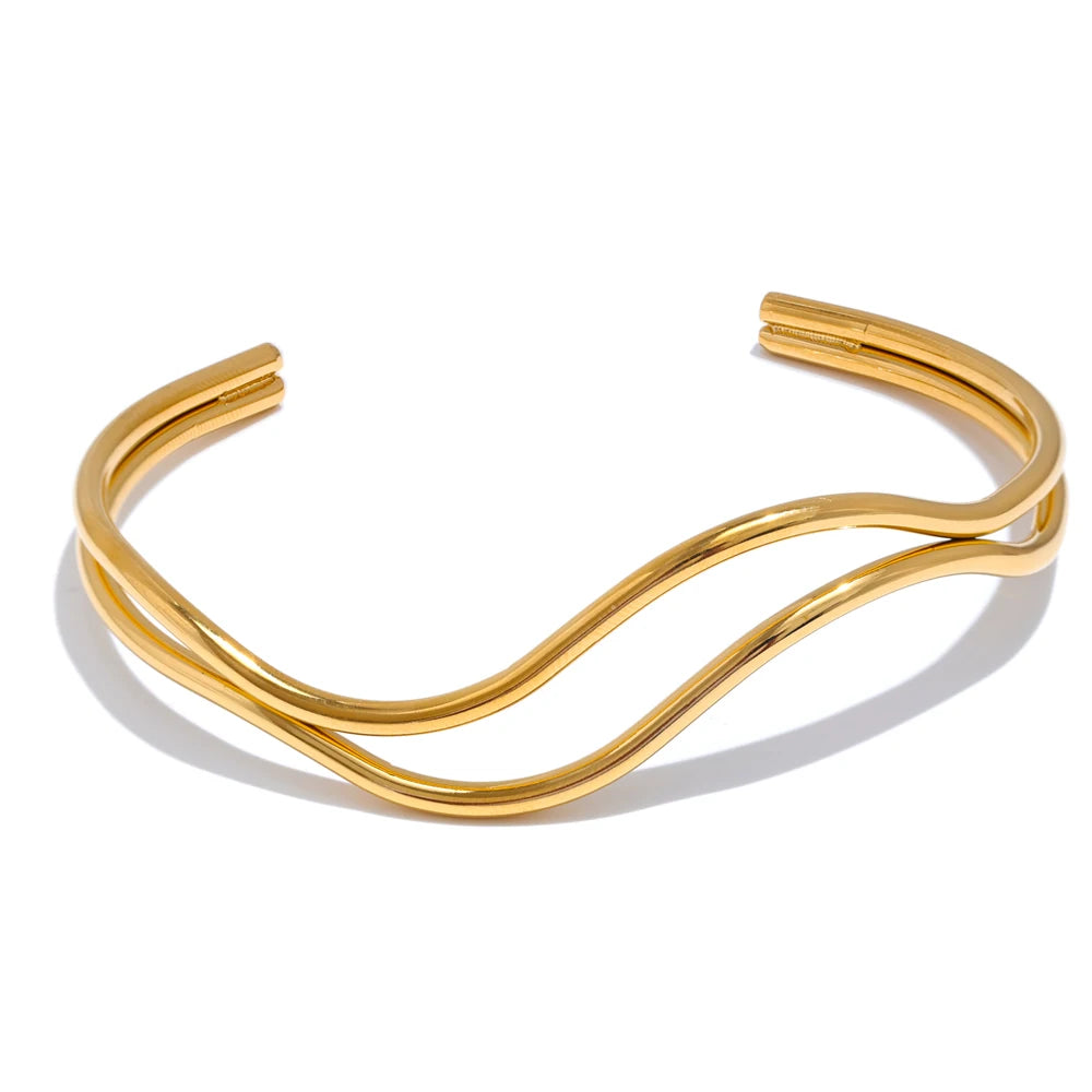 Riga åben bølgearmring, armbånd, tåler vand, rustfrit stål 316L med guld- eller sølvfarvet PVD-belægning, Lark & Reed, billede 8