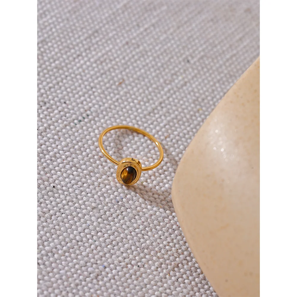 Tuva Tiger Eye Ring, waterproof ring in 316L stainless steel with a gold PVD finish by Lark & Reed, view 6