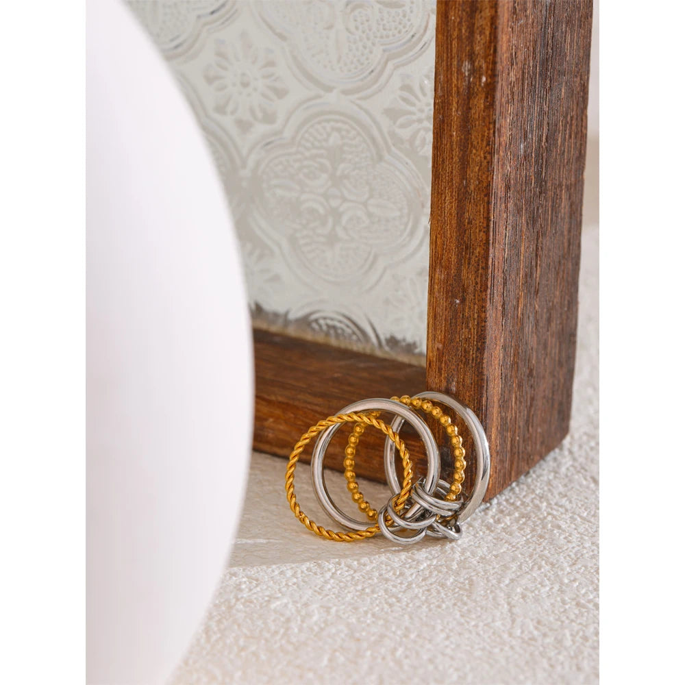 Malin Stacked Band Ring, waterproof ring in 316L stainless steel with a gold PVD finish by Lark & Reed, view 6