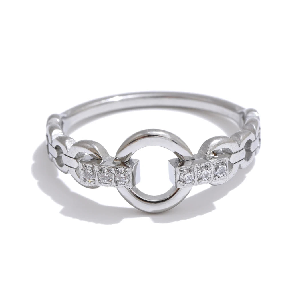 Hulda kædering med zirkonia, ring, tåler vand, rustfrit stål 316L med guld- eller sølvfarvet PVD-belægning, Lark & Reed, billede 7
