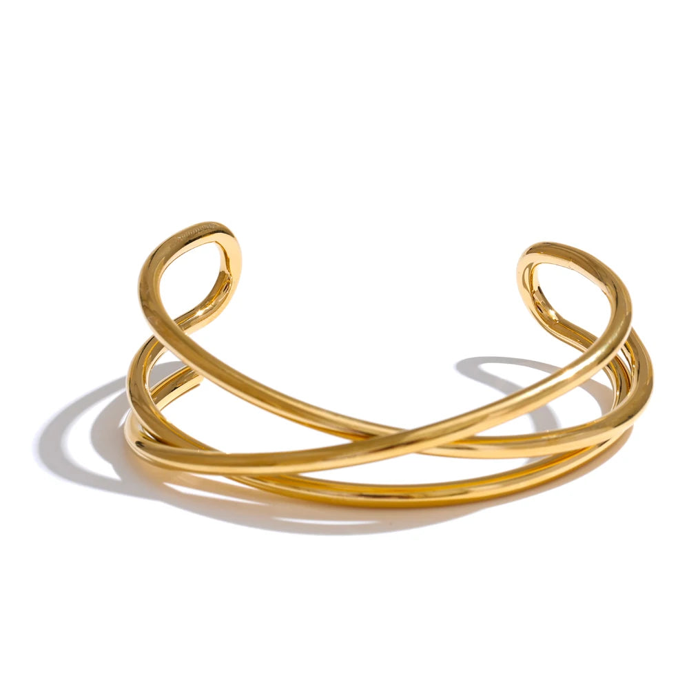 Malmo Gekreuzte Armspange, Armband, wasserfest, 316L-Edelstahl mit gold- oder silberfarbener PVD-Beschichtung, Lark & Reed, Ansicht 8