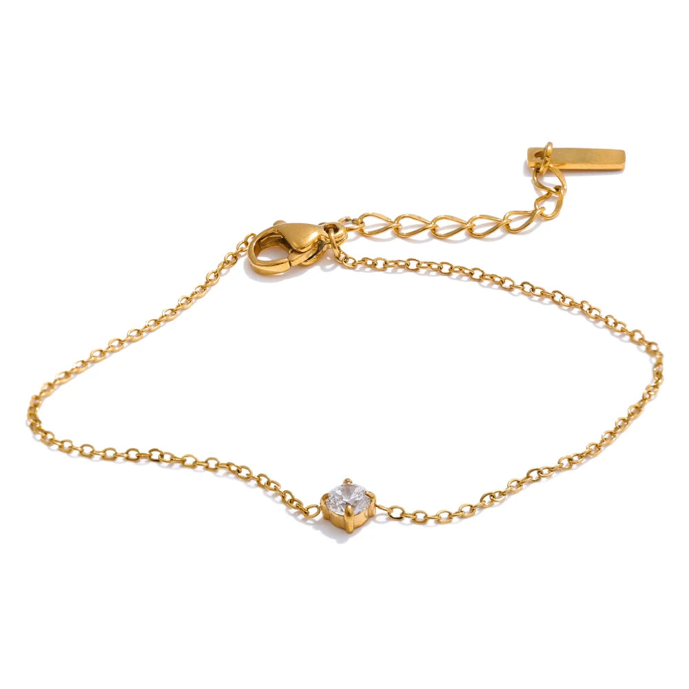 Fanny Fine Crystal Chain Bracelet, waterproof bracelet in 316L stainless steel with a gold or silver-tone PVD finish by Lark & Reed, view 8