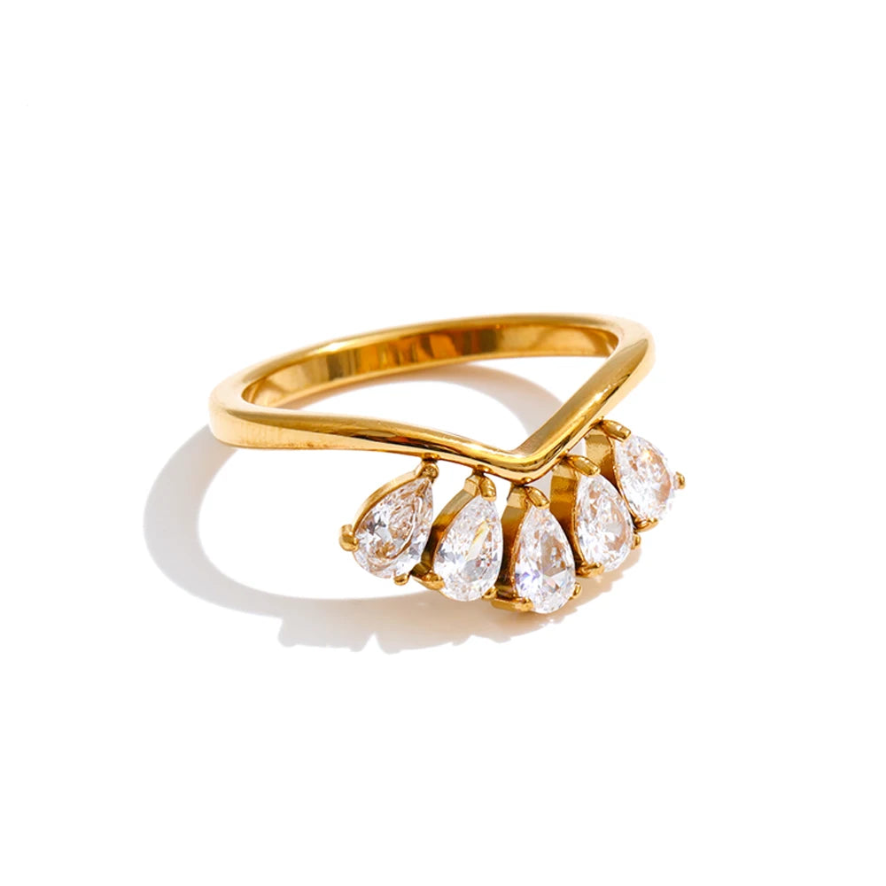 Ditte blomsterring med zirkonia, ring, tåler vand, rustfrit stål 316L med guldfarvet PVD-belægning, Lark & Reed, billede 7
