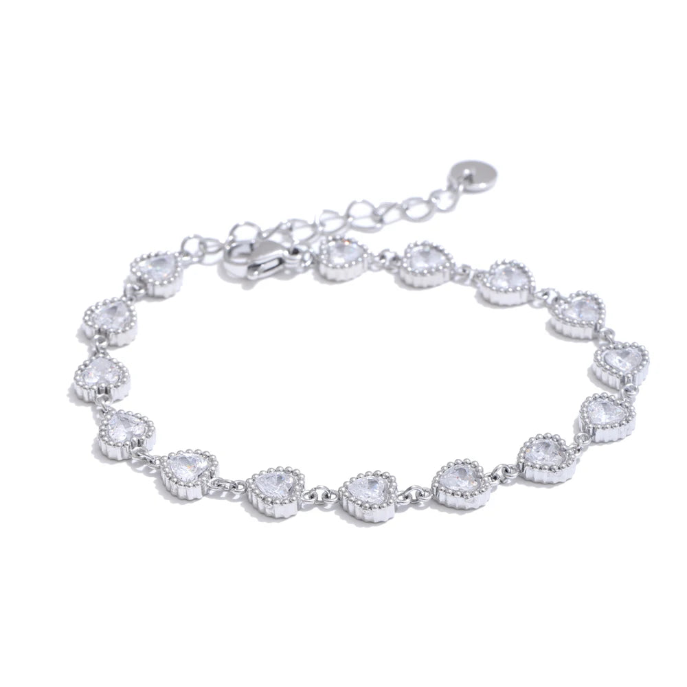 Vanja Crystal Heart Chain Bracelet, waterproof bracelet in 316L stainless steel with a gold or silver-tone PVD finish by Lark & Reed, view 7