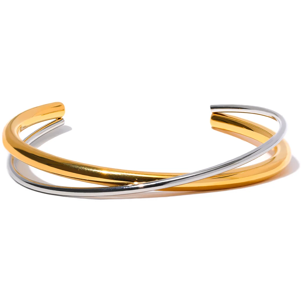 Milan Two-Tone Cuff, waterproof bracelet in 316L stainless steel with a gold PVD finish by Lark & Reed, view 7