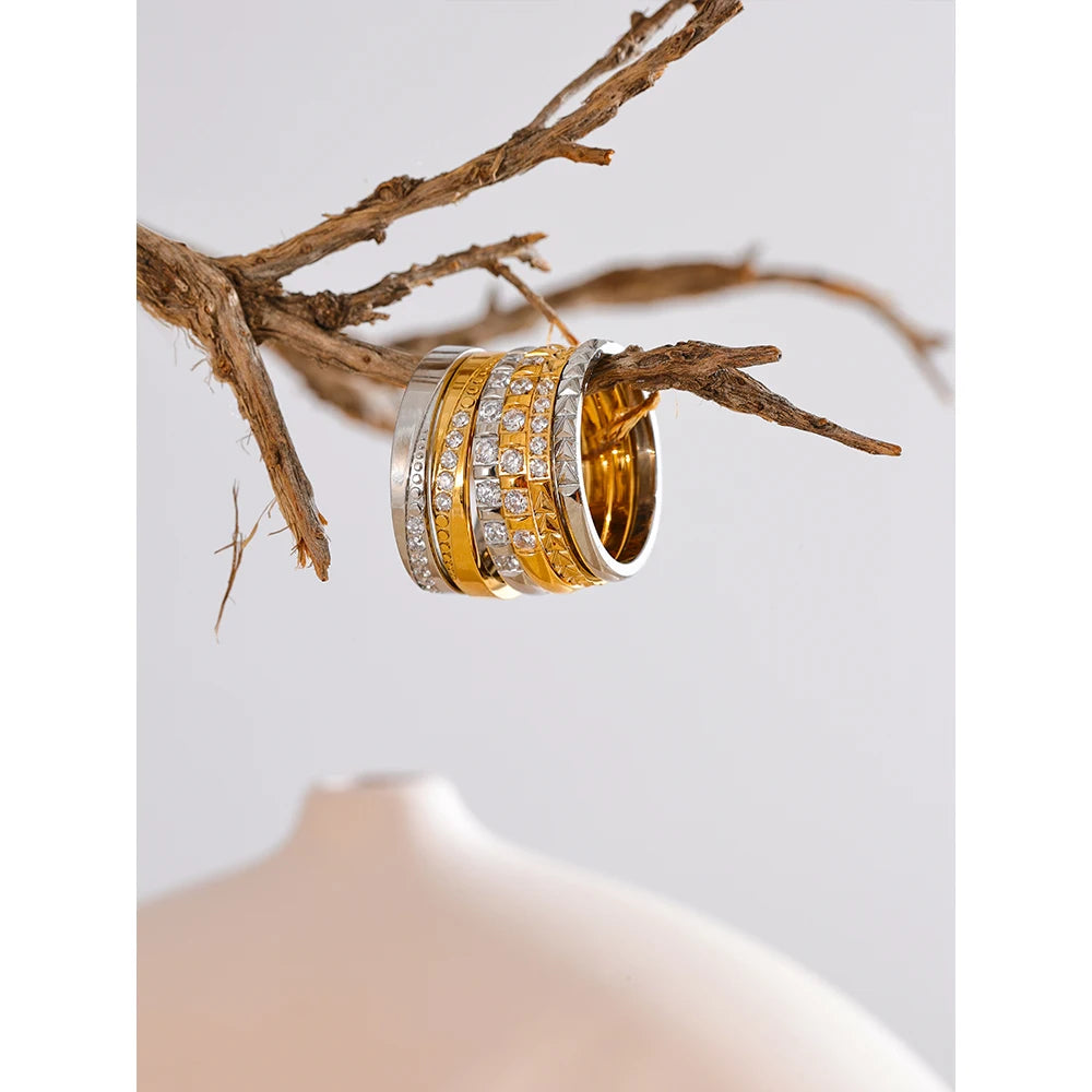 Alva Crystal Band, waterproof ring in 316L stainless steel with a gold or silver-tone PVD finish by Lark & Reed, view 4