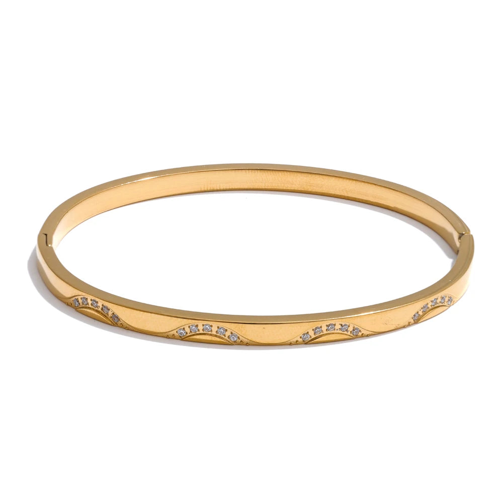 Umbria rund armring med zirkonia, armbånd, tåler vand, rustfrit stål 316L med guld- eller sølvfarvet PVD-belægning, Lark & Reed, billede 8
