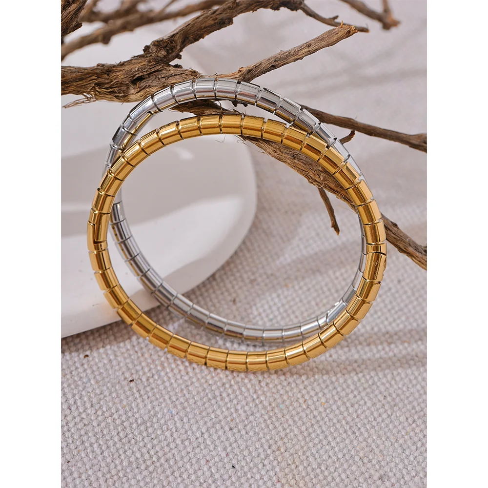 Utrecht Curved Bangle, waterproof bracelet in 316L stainless steel with a gold or silver-tone PVD finish by Lark & Reed, view 4