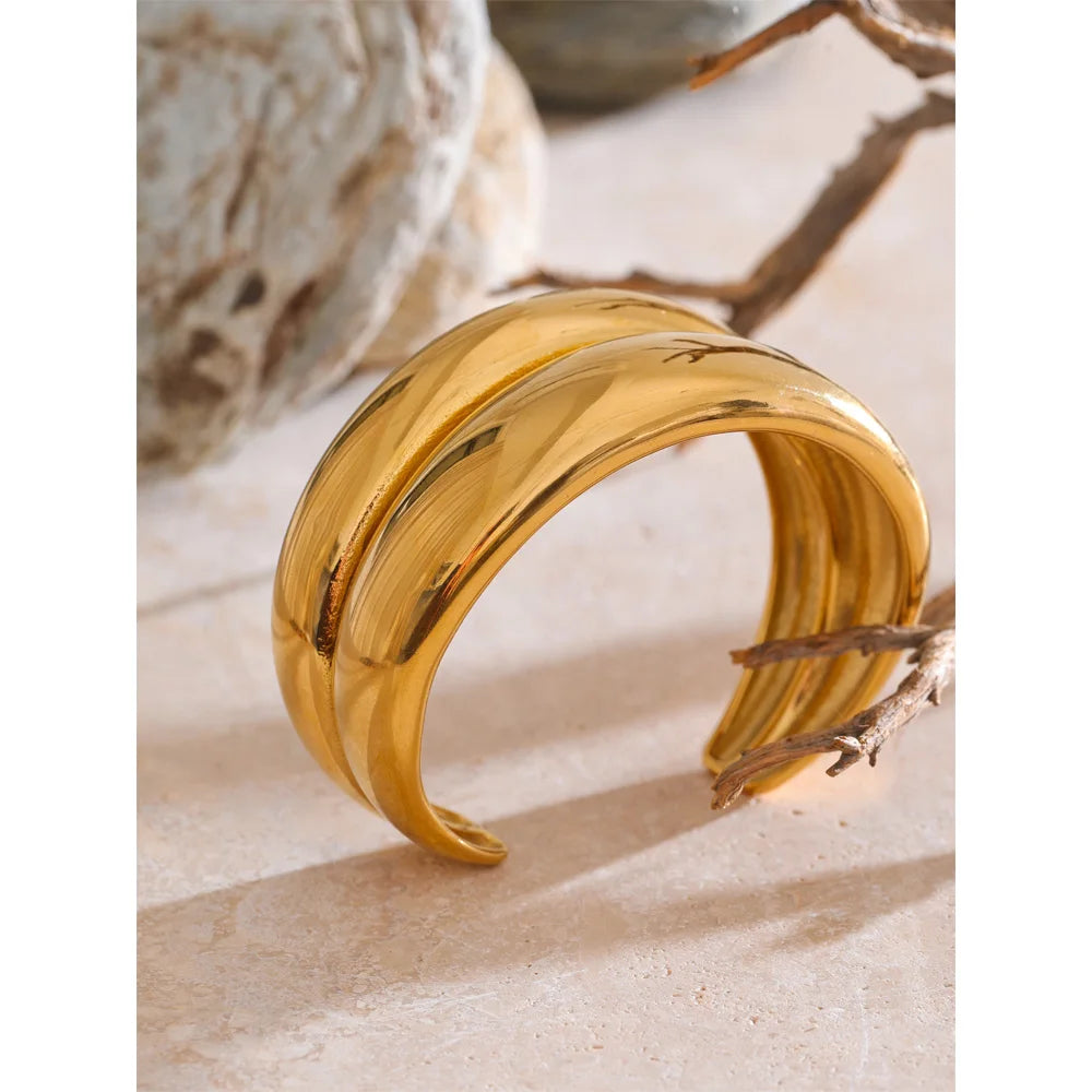 Innsbruck Double Cuff, waterproof bracelet in 316L stainless steel with a gold PVD finish by Lark & Reed, view 6