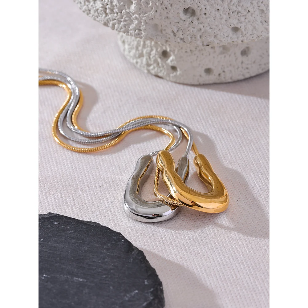 Hedda Sculpted U Pendant, waterproof necklace in 316L stainless steel with a gold or silver-tone PVD finish by Lark & Reed, view 6