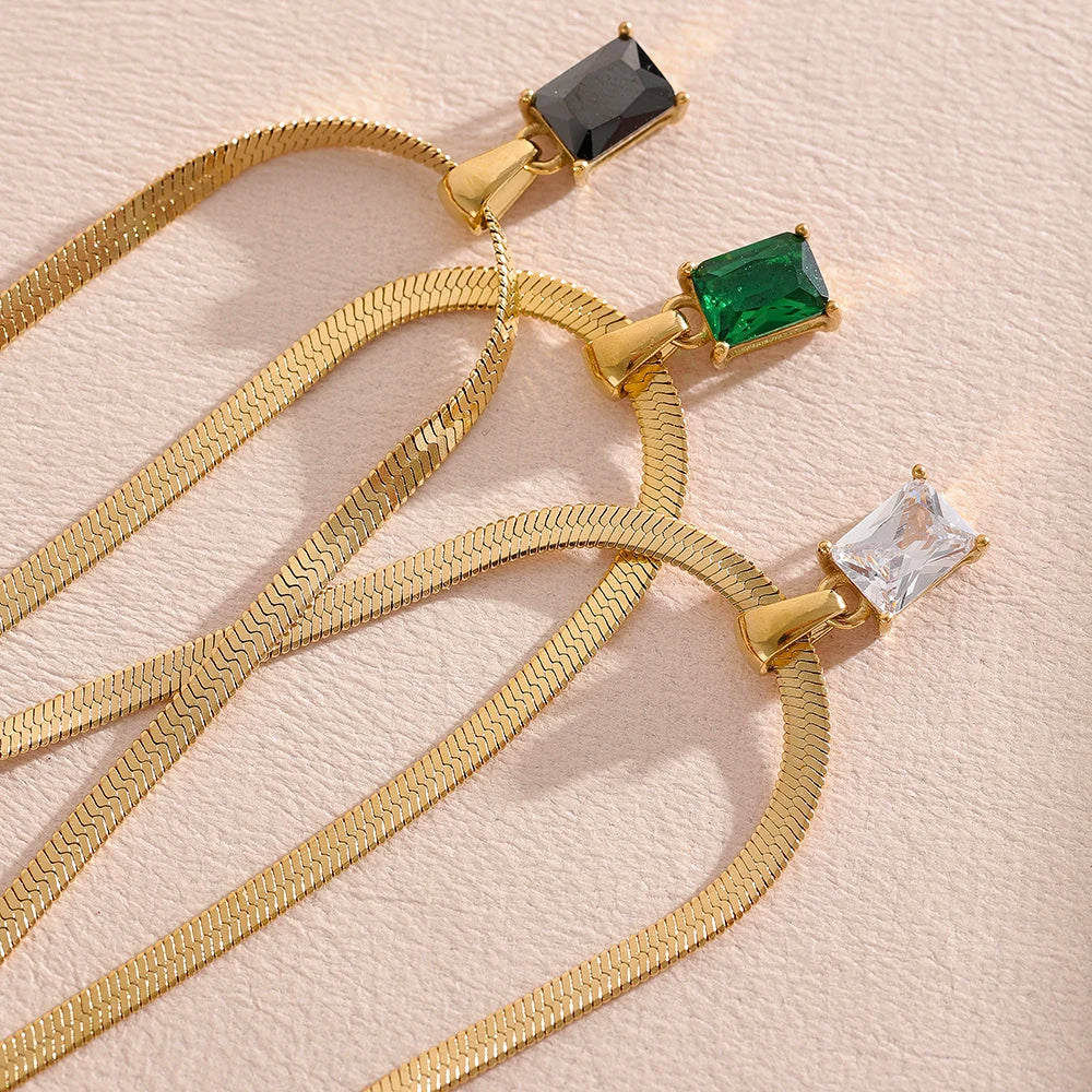 Ottoline Baguette Pendant, waterproof necklace in 316L stainless steel with a gold PVD finish by Lark & Reed, view 3
