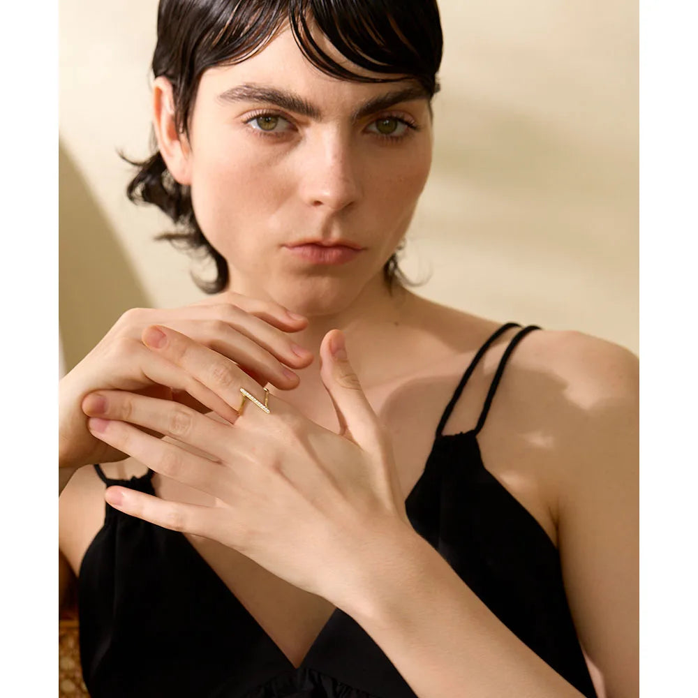 Beata Twisted Crystal Ring, waterproof ring in 316L stainless steel with a gold or silver-tone PVD finish by Lark & Reed, view 2