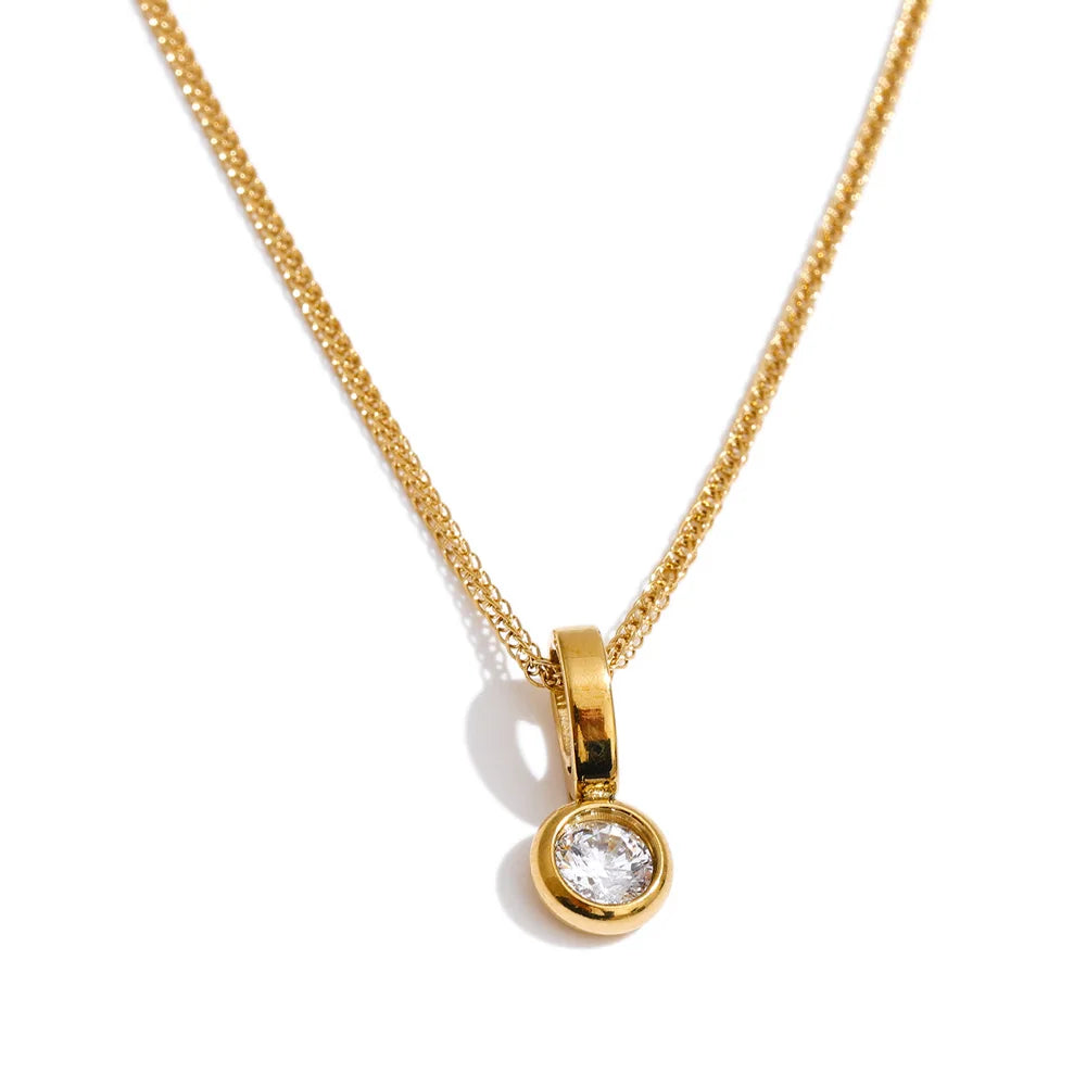 Tilde Bezel Crystal Pendant, waterproof necklace in 316L stainless steel with a gold or silver-tone PVD finish by Lark & Reed, view 8