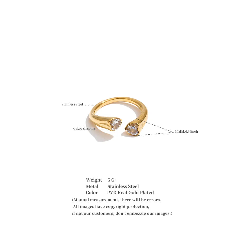 Nike åben hjertering med zirkonia, ring, tåler vand, rustfrit stål 316L med guld- eller sølvfarvet PVD-belægning, Lark & Reed, billede 6
