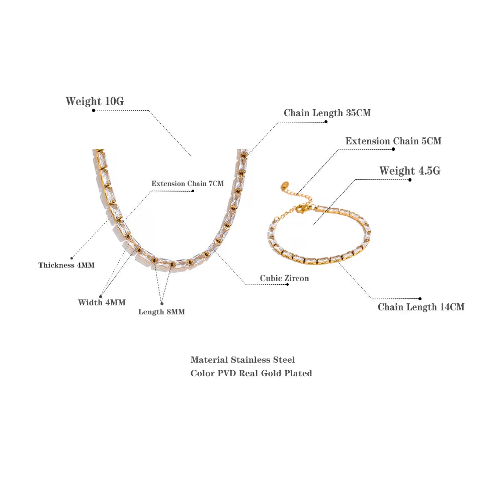 Collana Palma con zirconi baguette, collana, resistente all’acqua, acciaio inossidabile 316L con finitura PVD dorata, Lark & Reed, vista 5