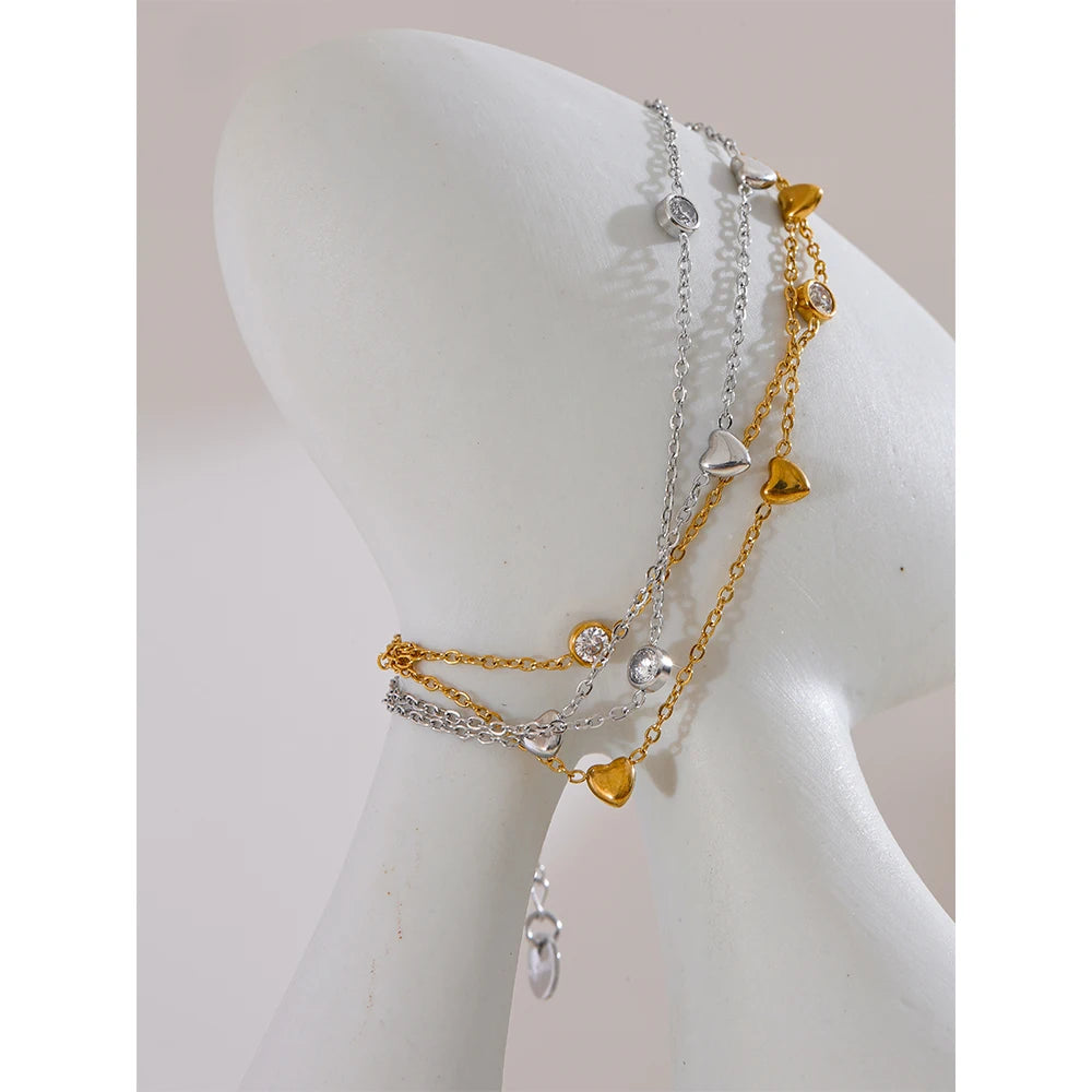 Bracciale Nelle doppio con cuori, bracciale, resistente all’acqua, acciaio inossidabile 316L con finitura PVD dorata o argentata, Lark & Reed, vista 6