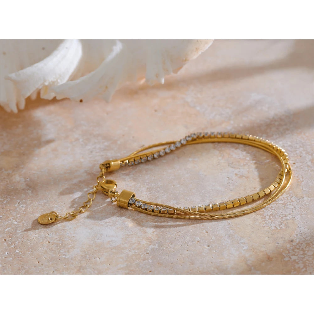 Esta dobbelt armbånd med zirkonia, armbånd, tåler vand, rustfrit stål 316L med guld- eller sølvfarvet PVD-belægning, Lark & Reed, billede 3
