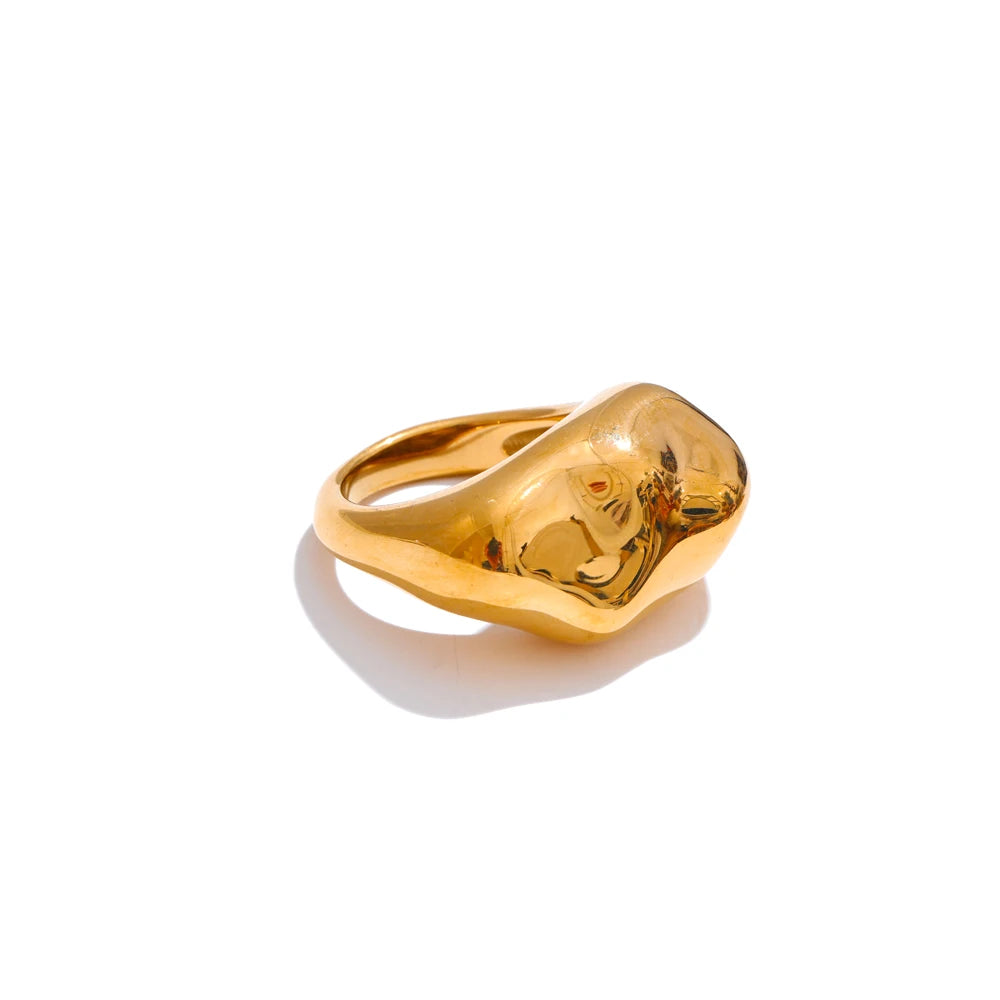 Paulina Sculpted Signet Ring, waterproof ring in 316L stainless steel with a gold or silver-tone PVD finish by Lark & Reed, view 7
