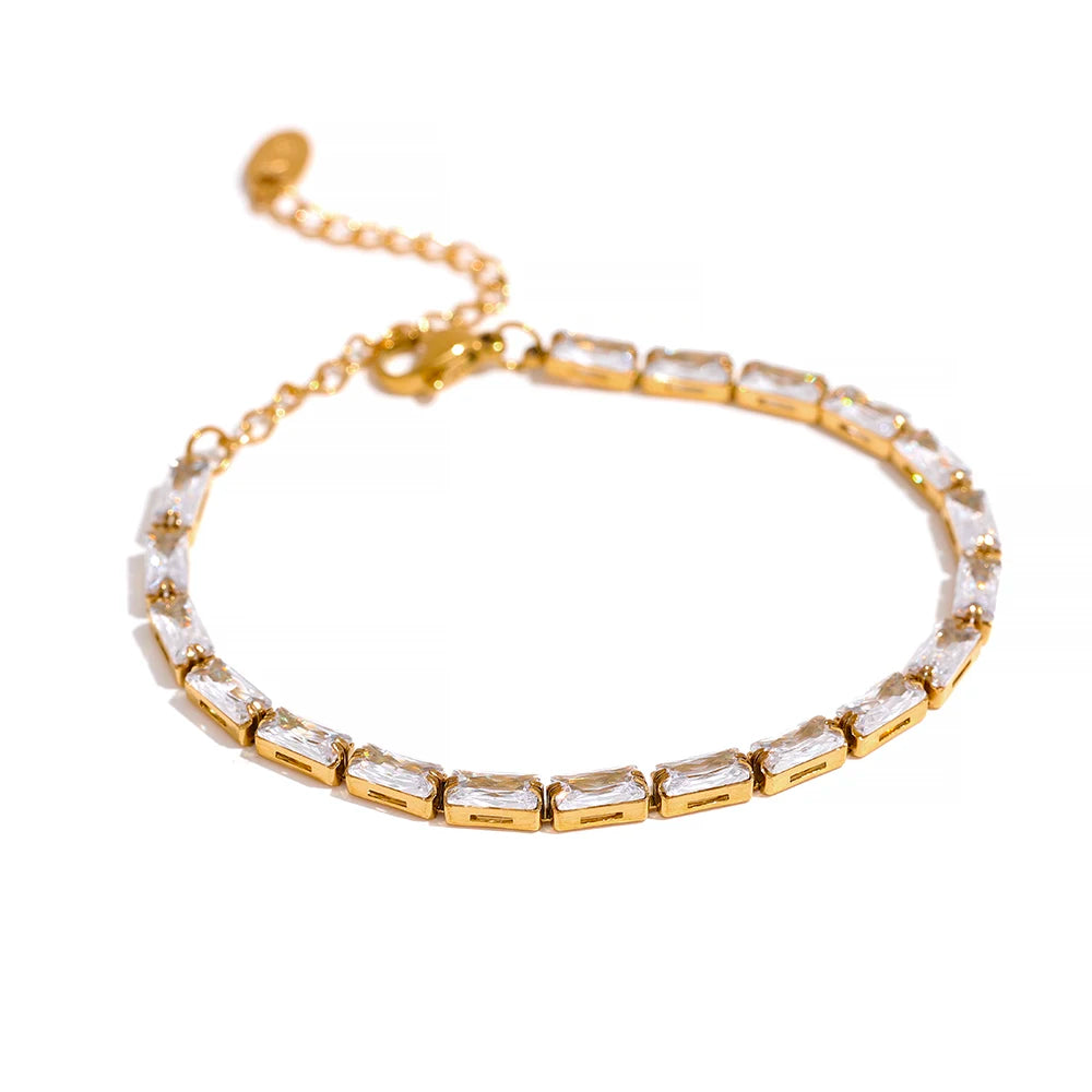 Collana Palma con zirconi baguette, collana, resistente all’acqua, acciaio inossidabile 316L con finitura PVD dorata, Lark & Reed, vista 7