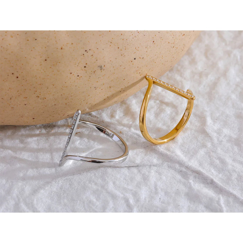 Beata Twisted Crystal Ring, waterproof ring in 316L stainless steel with a gold or silver-tone PVD finish by Lark & Reed, view 3