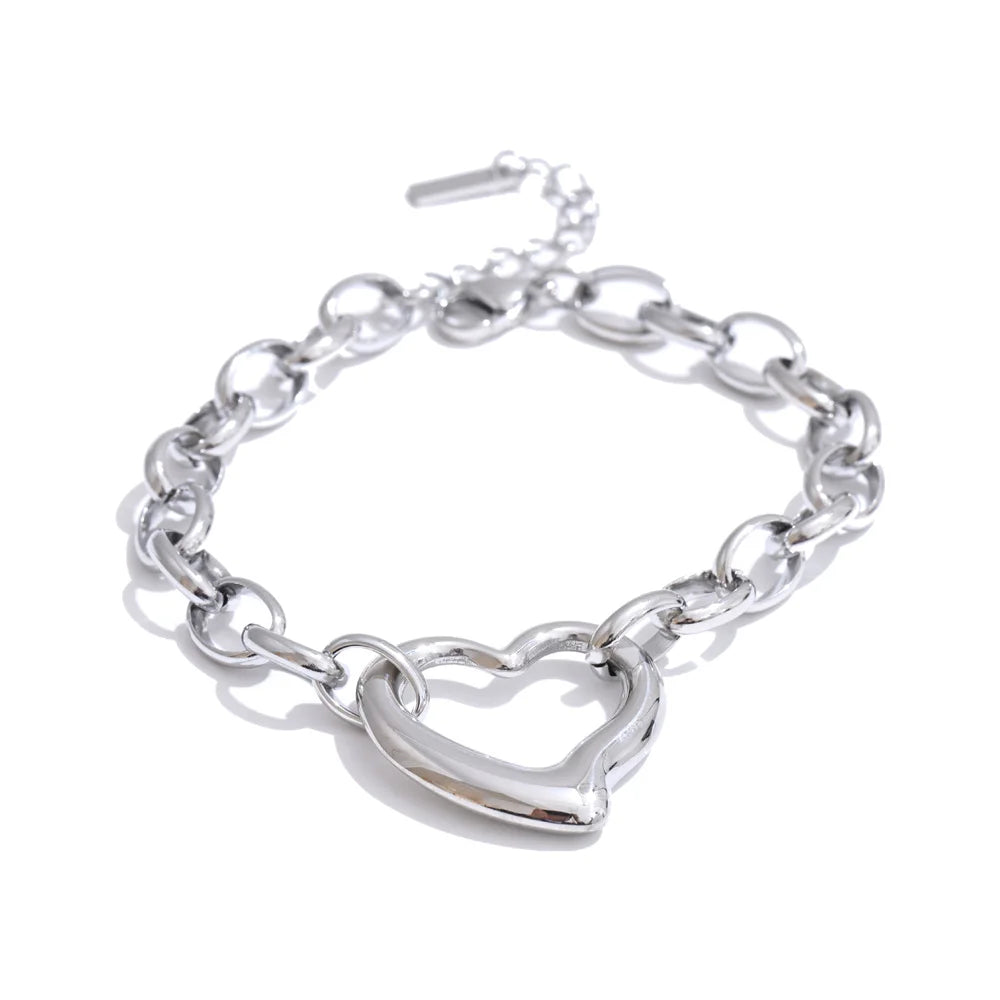 Leiden armbånd med åbent hjerte, armbånd, tåler vand, rustfrit stål 316L med guld- eller sølvfarvet PVD-belægning, Lark & Reed, billede 8