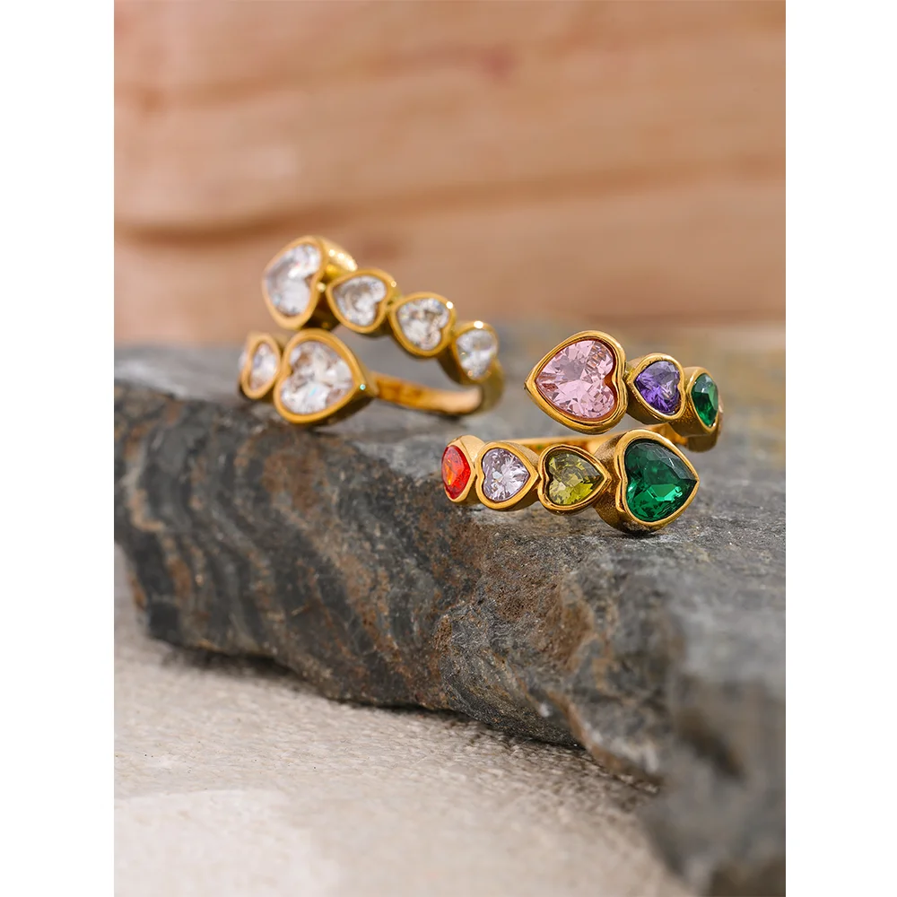 Vibeke Crystal Heart Ring, waterproof ring in 316L stainless steel with a gold PVD finish by Lark & Reed, view 5