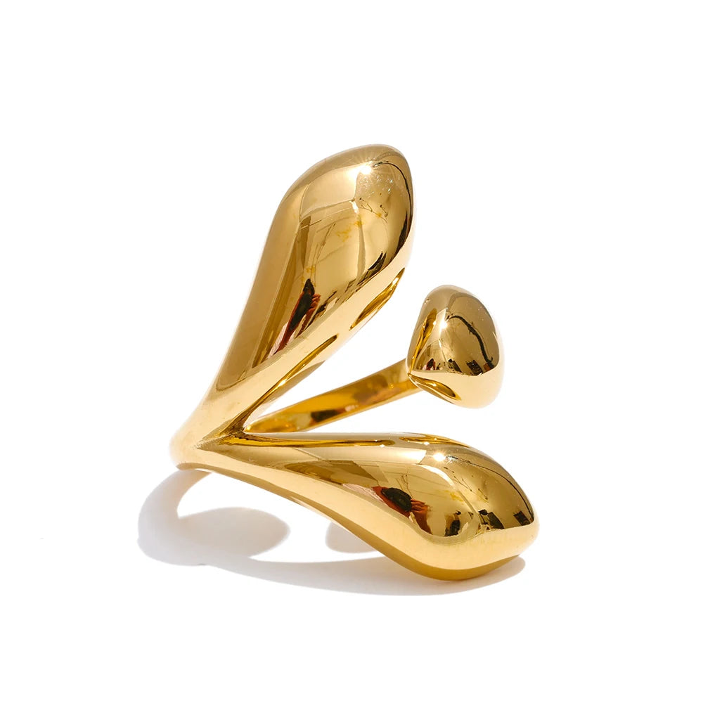 Anillo ajustable Ingeborg cúpula, anillo, resistente al agua, acero inoxidable 316L con acabado PVD dorado o plateado, Lark & Reed, vista 7
