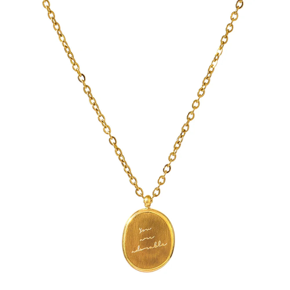 Siena Coin Pendant, waterproof necklace in 316L stainless steel with a gold or silver-tone PVD finish by Lark & Reed, view 8