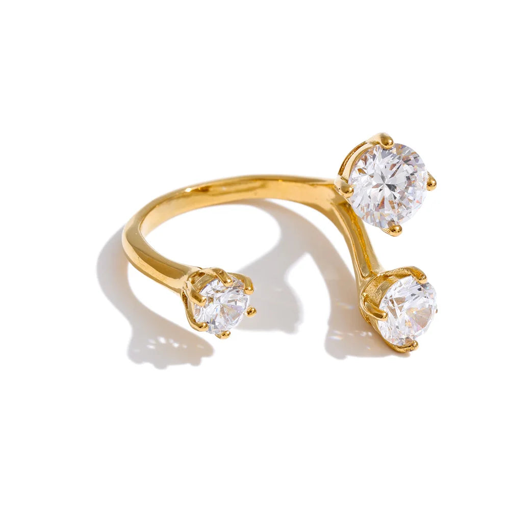 Anneli Crystal Open Ring, waterproof ring in 316L stainless steel with a gold or silver-tone PVD finish by Lark & Reed, view 8